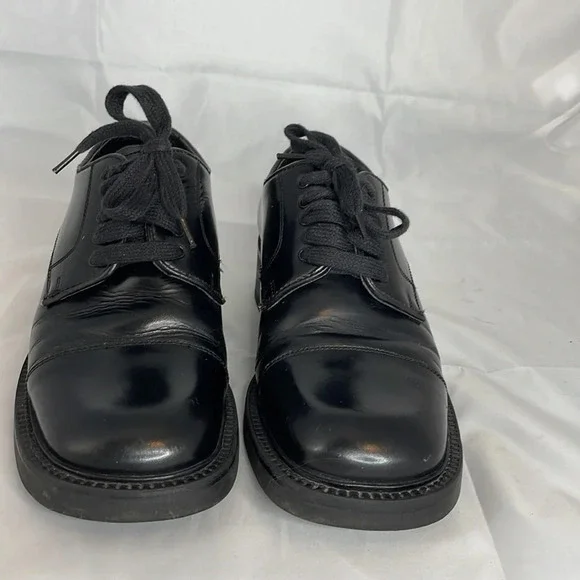 VINTAGE Monograms by Bass Mens Manny Shoe Black Leather Square Toe Lace Up  7 - Picture 3 of 13